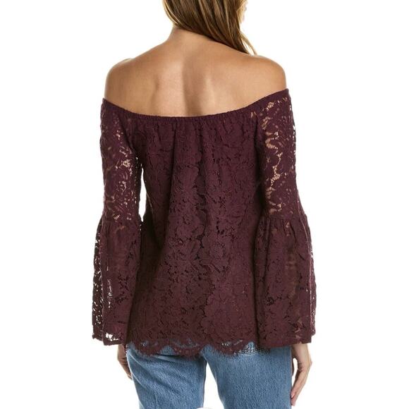 Chaser Lace Off Shoulder Bell Sleeve Top Sz M Romantic Boho Peasant Poet Blouse - Picture 4 of 9